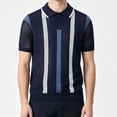 thumbnail image 5 of Ceisia Men's Striped Knit Polo Shirt Short Sleeve Button Collar Textured Fabric for Casual and Smart Wear Navy XL Gifts for Father, 5 of 5