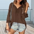 thumbnail image 4 of ZenCart Women Tops V-Neck Embroidery Lace Trim Lace-up Long Sleeve Pullover Tops Solid Color Loose Fit Casual Style Shirt, 4 of 8