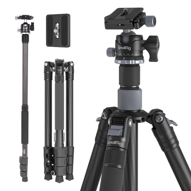 Trípode SMALLRIG AP-20 de fibra de carbono de 62,2 cm con cabeza esférica de 12 kg