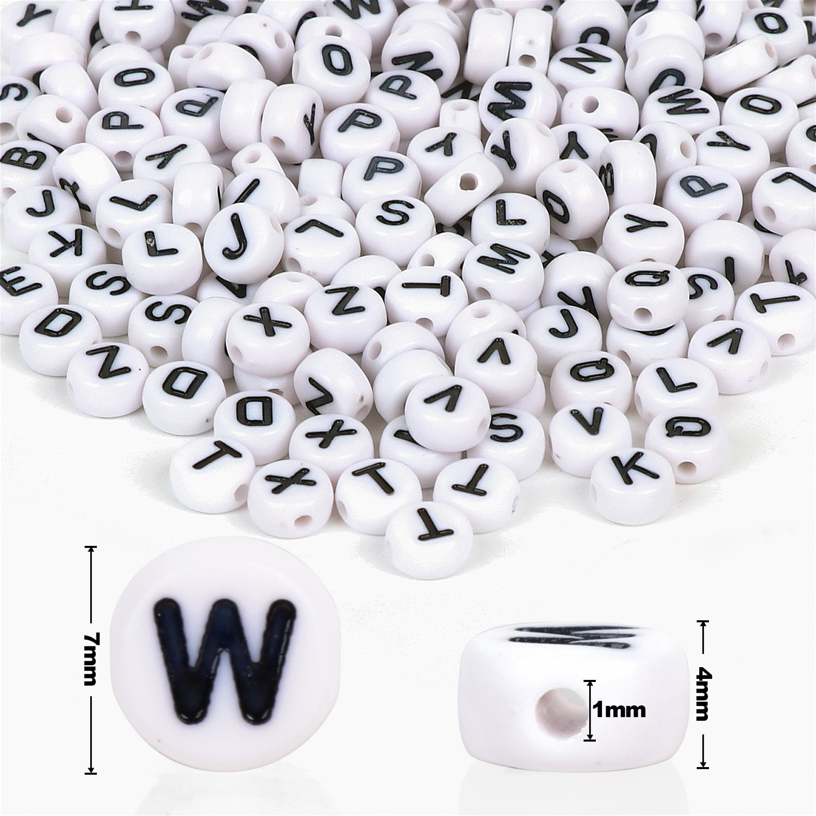1000 Pcs Acrylic Letter Beads for Bracelets, Round Alphabet Beads 4x7mm A-Z  Sorted, Letter Spacer Beads Bulk for Jewelry Bracelet Making (White/Black