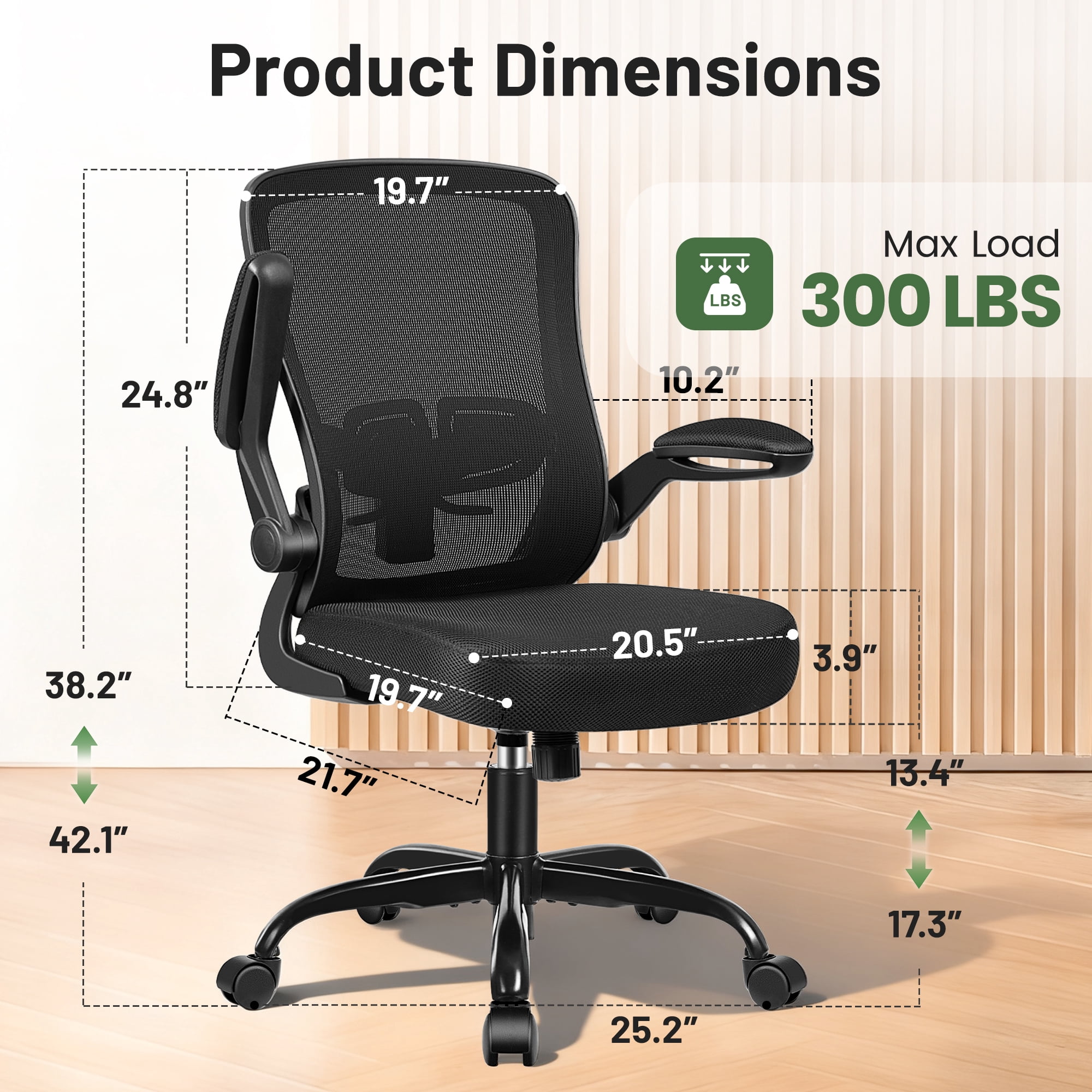 ATHOPE Office Chair, Ergonomic Desk Chair Breathable Mesh Home Office Chairs Adjustable High Back Lumbar Support Flip-up Armrests, Executive Rolling Swivel Comfy Computer Chairs Black