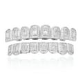 thumbnail image 3 of QQTDFG 14K Gold Plated CZ Teeth Grillz Hip Hop Top Bottom Mouth Silver Grill Set Custom-Style F-Silver-Top+Bottom, 3 of 9