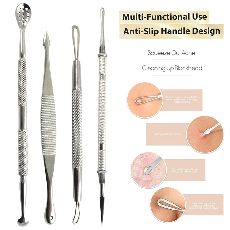 forkorte stavelse arbejder Pimple Popper Tools Kit, Blackhead Whitehead Remover Acne Comedone  Extractor, 4 Pieces - Walmart.com