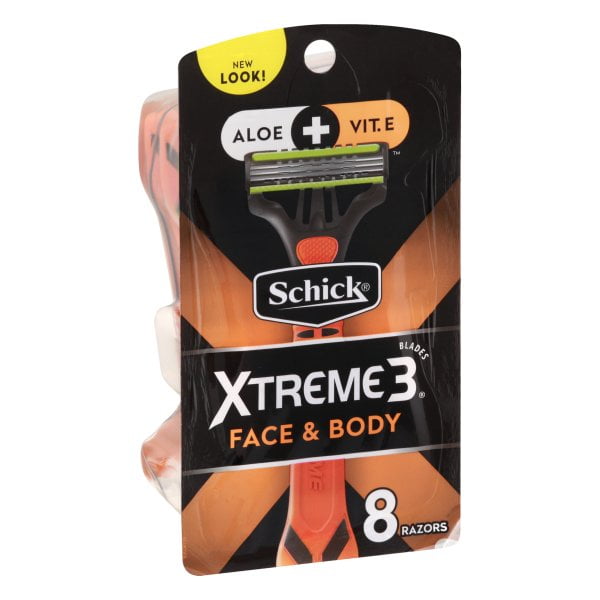 Schick Xtreme 3 Disposable Face and Body Razors for Men, 8 Count