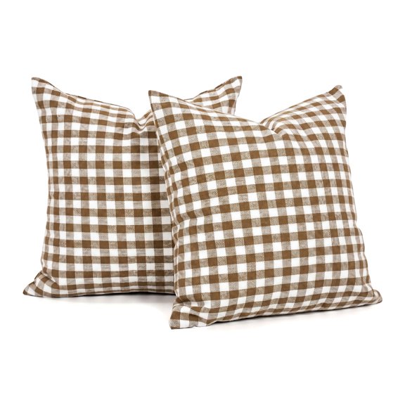 Farmhouse Brown and White Gingham Plaid Pillow Covers Khaki Checkered Pillow CoversOutdoor Buffalo Plaid Decorative Throw Pillows