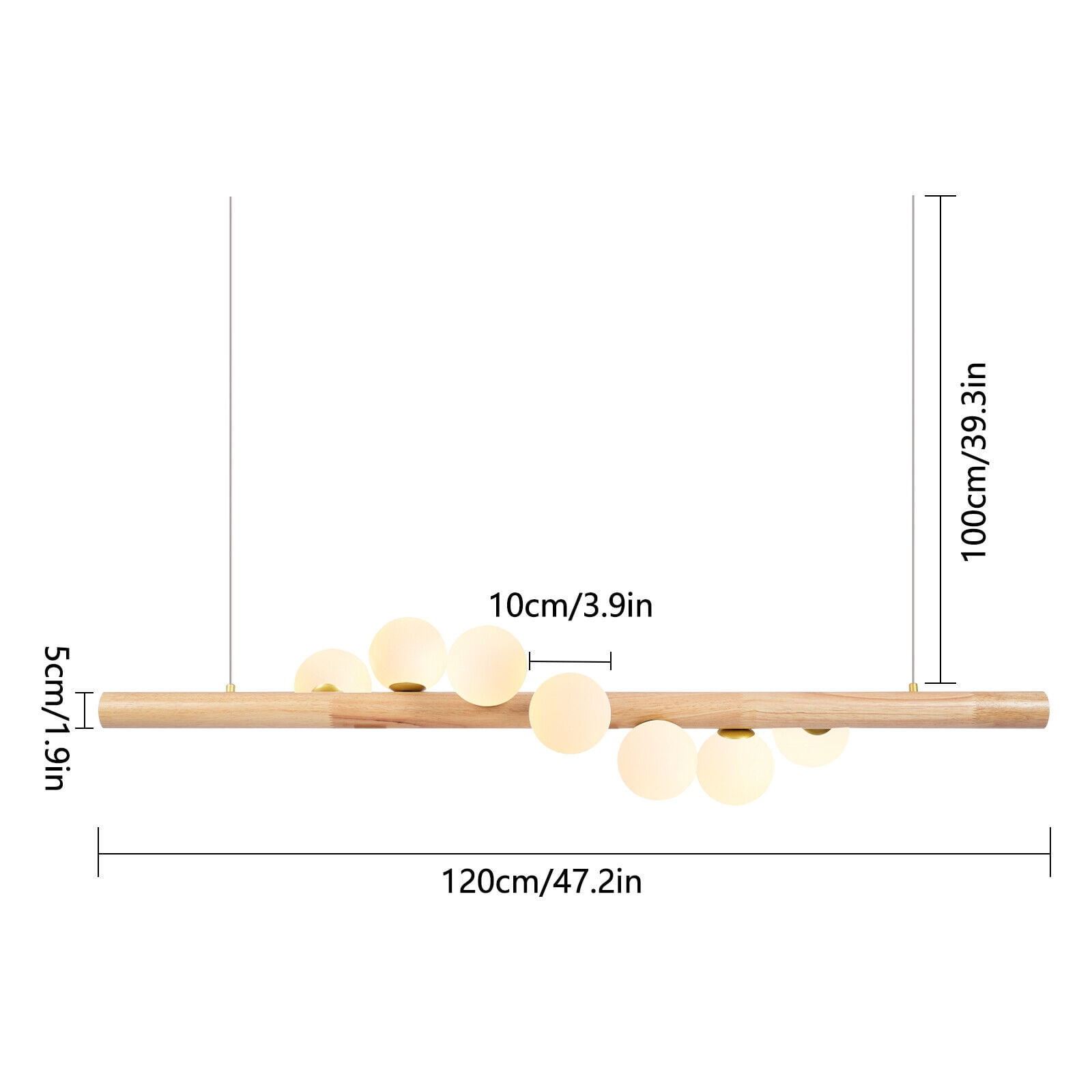 Wood Ceiling Light, 7-Light Pendant Lights, Height-Adjustable Suspension Ceiling Light Fixture 110V Open Design And Adjustable Height