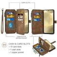 thumbnail image 3 of Asuwish Compatible with Samsung Galaxy S24/S25 5G Wallet Phone Case and Tempered Glass Screen Protector Faux Leather Flip Credit Card Holder Zipper Cell Cover for S 24 24S 25 25S G5 SM-S931U Brown, 3 of 7