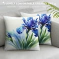 thumbnail image 3 of JEUXUS Watercolor Blue Iris Flower with Green Leaves Decorative Short Plush Pillowcase White, 3 of 5