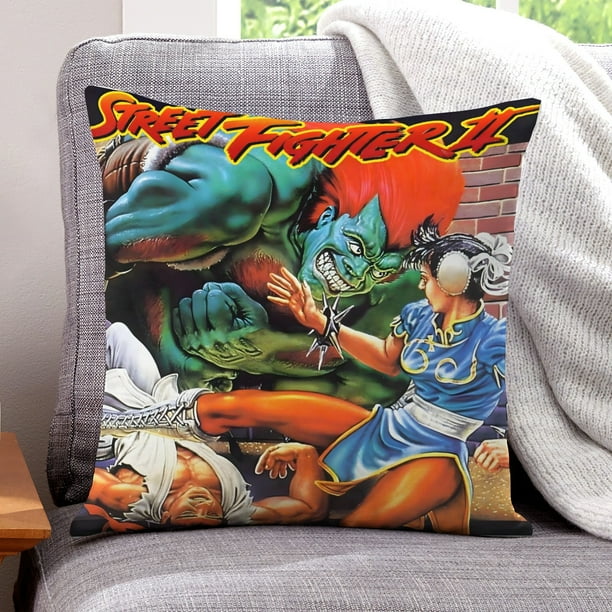 Juego de Street Fighter Fundas de almohada de terciopelo con tema, regalos de funda de almohada, decoración para el hogar, cojín de lanzar, regalo de cumpleaños para fans y parejas. 50cm x 50cm.