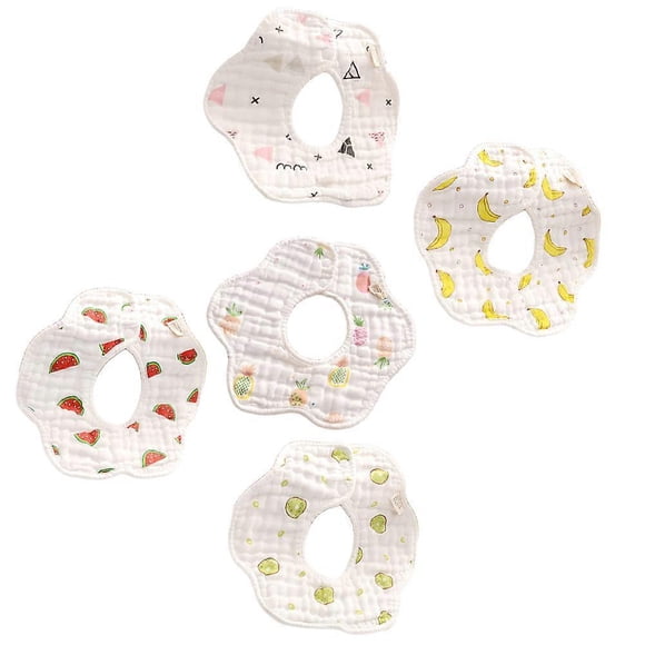 5Pcs Cotton Baby Saliva Towel Bibs In Assorted Colors For Daily Use And Lunch Feeding