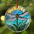 thumbnail image 2 of Crystal Glass Christmas Ornament Dragonfly in Nature Blue Stained Glass Style (Flat Design, Not Raised) Dragonflies Holiday Ornaments for Xmas Tree, 2 of 3