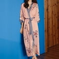 thumbnail image 2 of Defitshape Women's Silk Japanese Robe Summer Floral Bathrobe Luxury Maternity Satin Sleepwear Long Kimono Robe Soft Loungewear Dark Pink One Size, 2 of 5