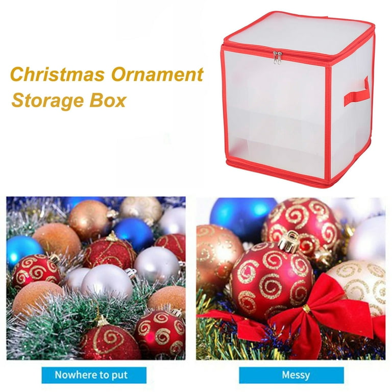 Deals！Loyerfyivos Plastic Christmas Ornament Storage Box Zippered Closure -  Stores up to 64 of The 3-inch Standard Christmas Ornaments and Xmas