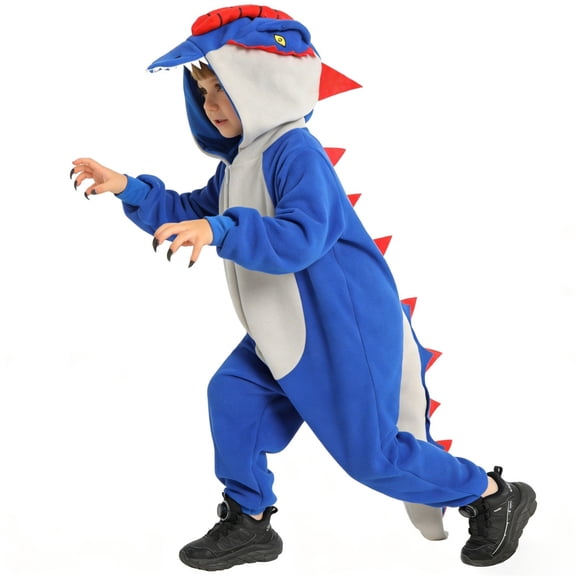 Coerni Kids Boys & Girls Dinosaur Hooded Jumpsuit Halloween Funny Onesie Costume Cute Animal Romper Triceratops T-Rex Dress Up