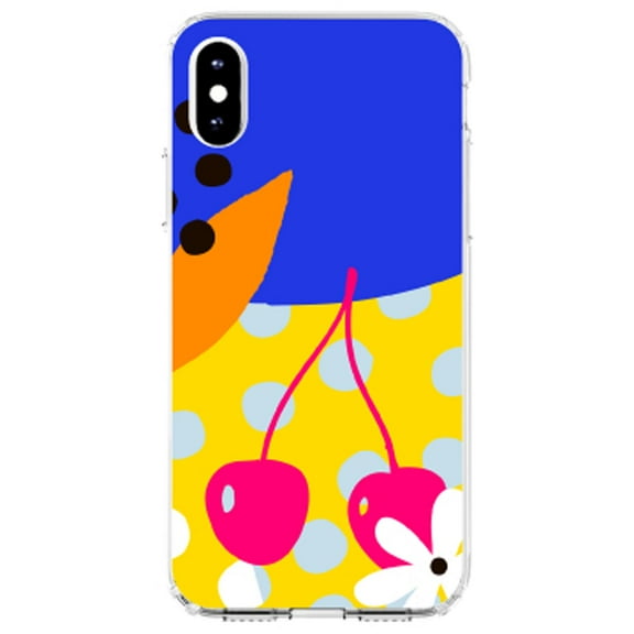 DistinctInk Clear Shockproof Hybrid Case for iPhone XR (6.1" Screen) - TPU Bumper, Acrylic Back, Tempered Glass Screen Protector - Summer Vibes Bold Flower Chery Pink Yellow