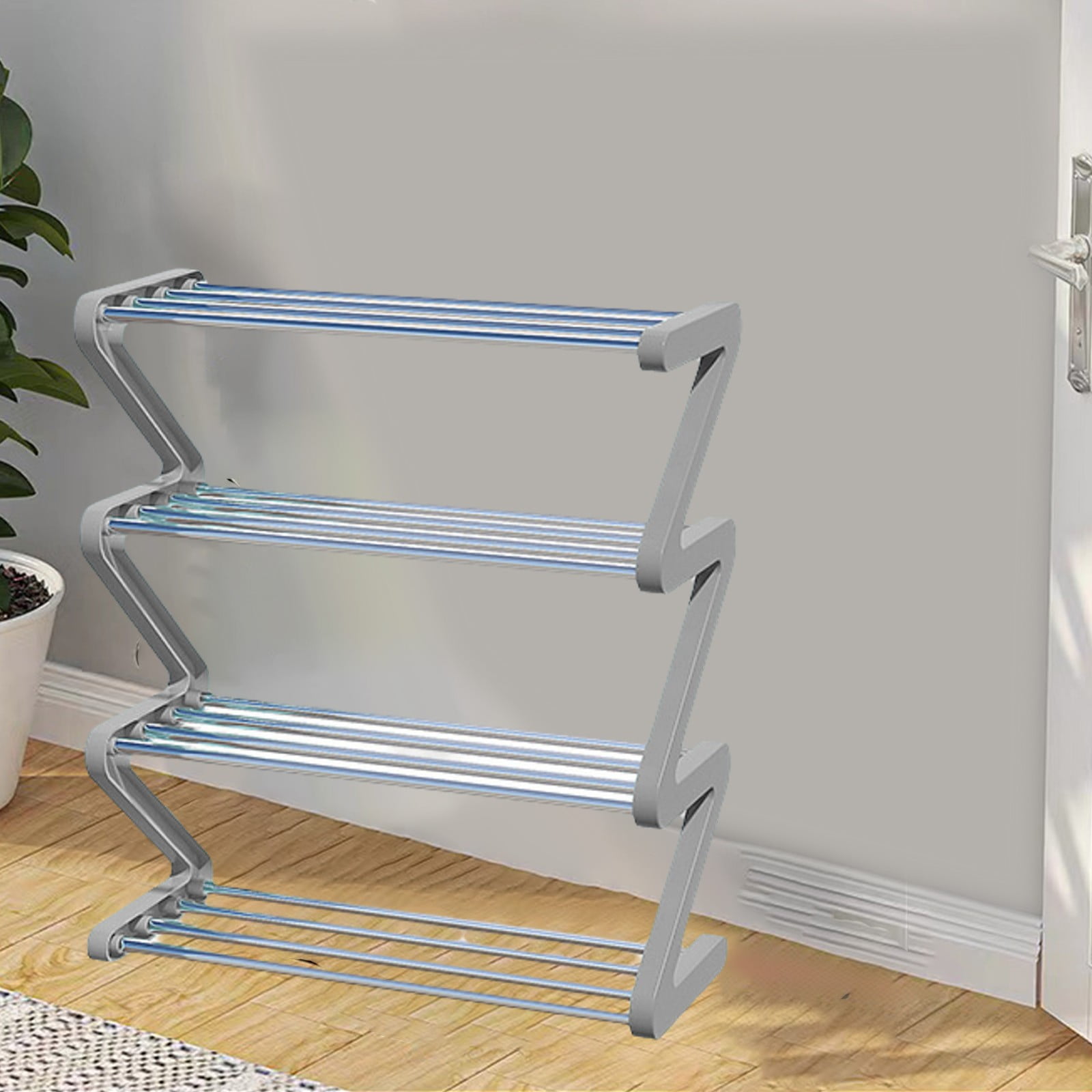 AUHomi 4-Tier Shoe Rack Organizer, Shoe Storage Rack for Entrance, Z Shaped Shoe Organizer, Free Standing Lightweight Shoe Shelf for Home, Room, Front Door, Space-Saving, Gray