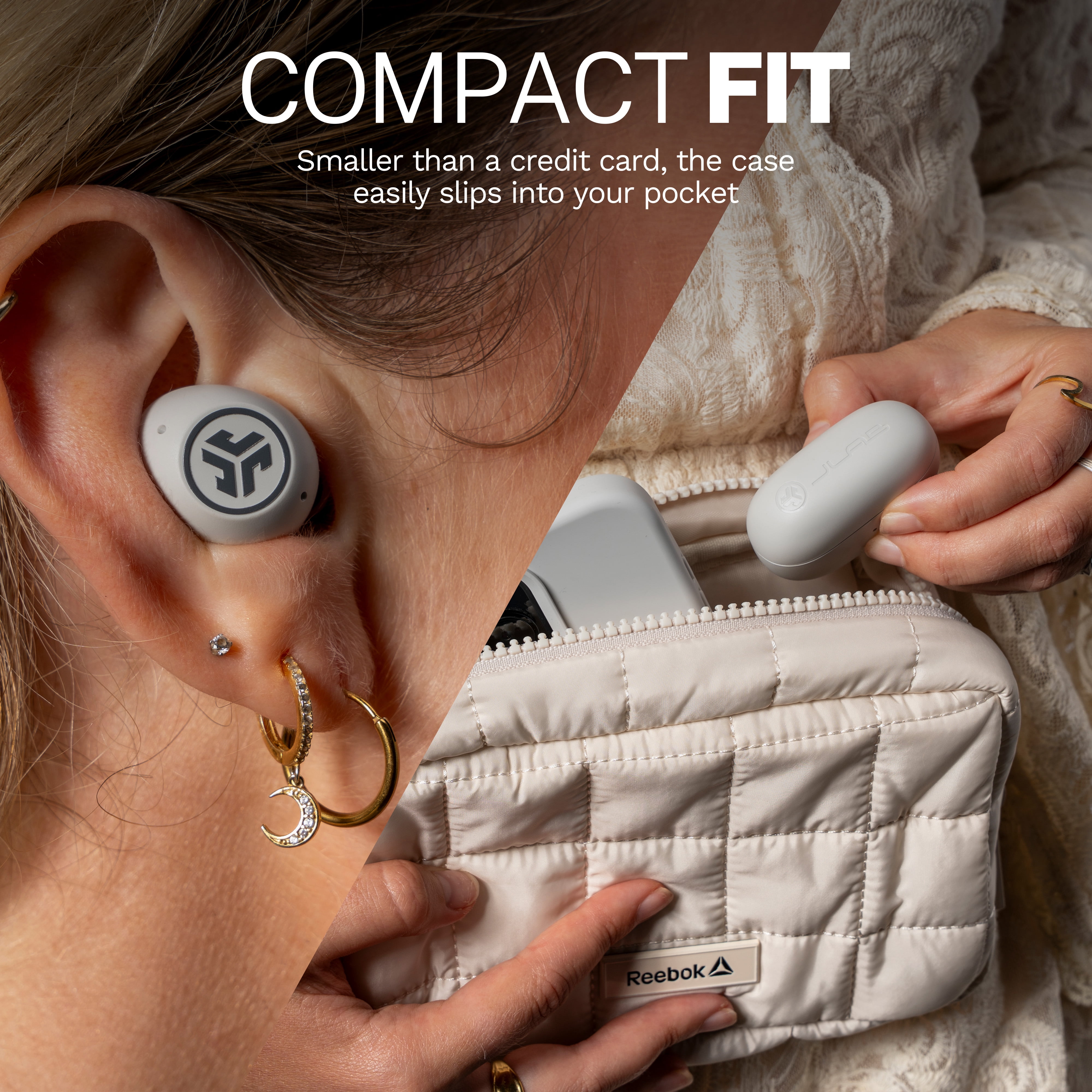 JLab GO Pop ANC Bluetooth Earbuds, Charging Case, Transparent Cloud White
