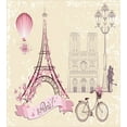 thumbnail image 3 of Kiss King Size Duvet Cover Set, Floral Paris Symbols Landmarks Eiffel Tower Hot Air Balloon Bicycle Romantic Couple, Decorative 3 Piece Bedding Set with 2 Pillow Shams, Ivory Pink, by Ambesonne, 3 of 3