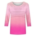 thumbnail image 6 of JURANMO 3/4 Length Sleeve Womens Tops Summer Round Neck Tunic Tops Dressy Casual Pleated Shirts Fashion Gradient Print Blouse Clearance Sales Today Sales Prime Hot Pink XXL, 6 of 7