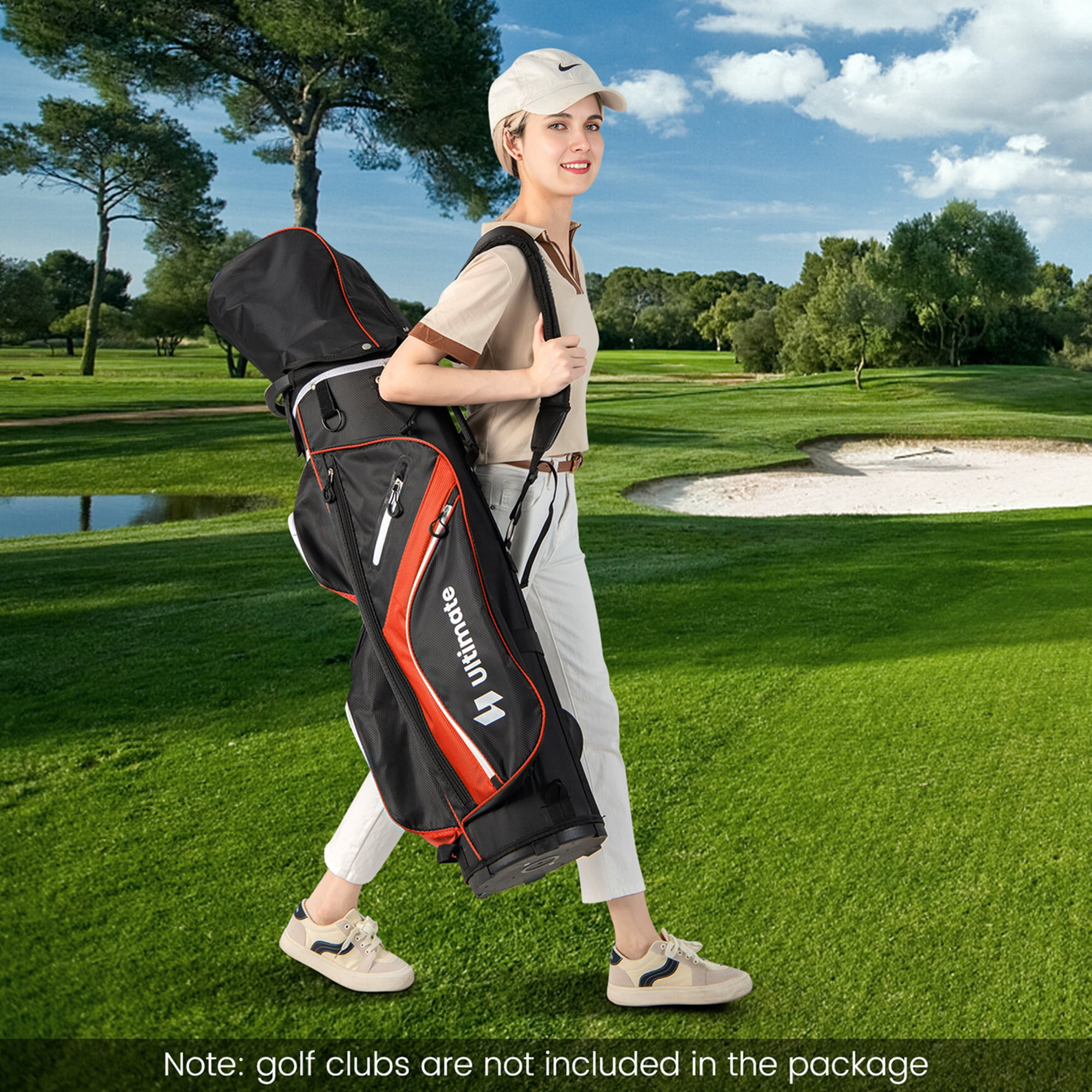 Costway Lightweight Golf Cart Bag with 14 Way Top Dividers 9 Pockets Rain Hood Cooler Bag Red