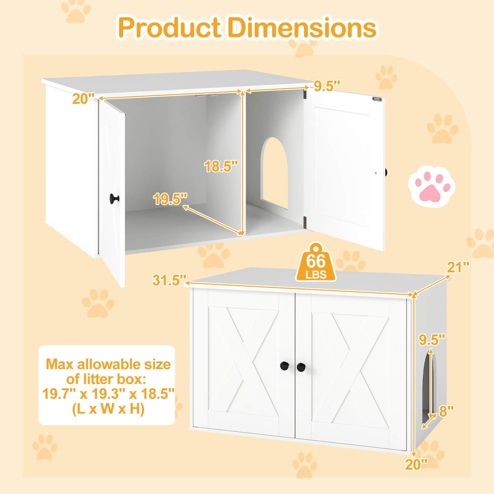 Costway Hidden Cat Litter Box Enclosure Furniture with Divider for Living Room Bedroom White