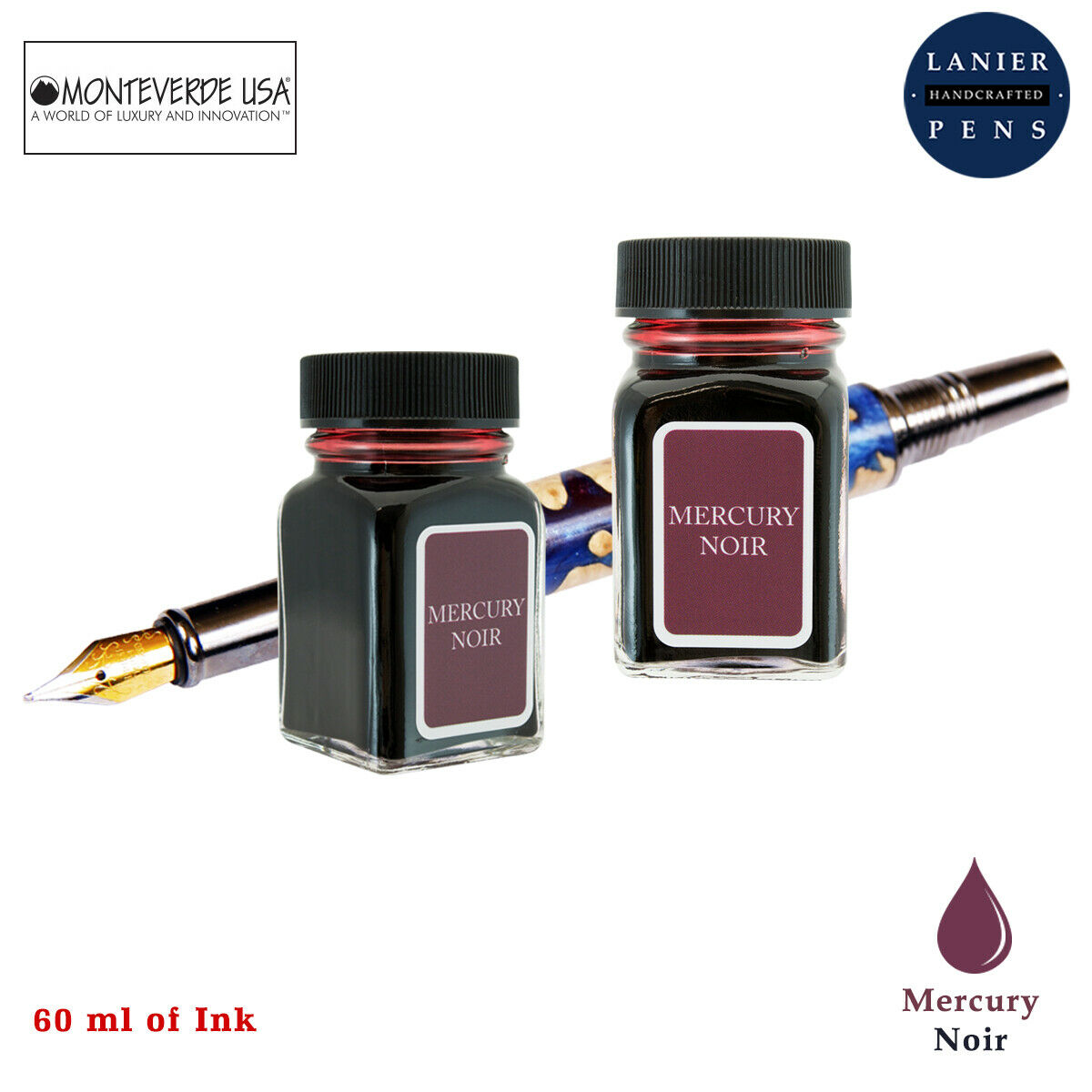 Monteverde 60ml Noir Fountain Pen Ink Bottle (30ml Mercury Noir G309MN Ink Bottle - Pack of 2)