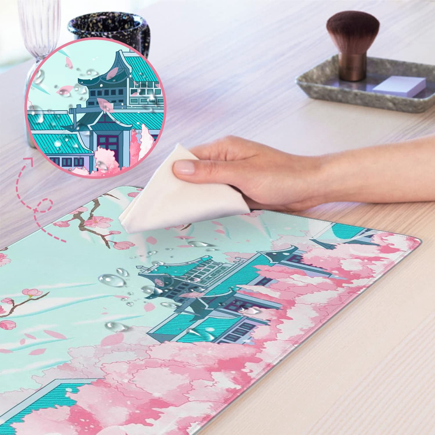 31.5x15.7in Japanese Cherry Blossom Mouse Pad Pink Mousepad No Slip Rubber Base Extended Desk Mat for Office Work Home Writing Gaming