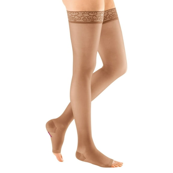 Medi Sheer & Soft Thigh Highs, Open Toe, Stay Lace Band (Size: II) 30-40mmHg Natural