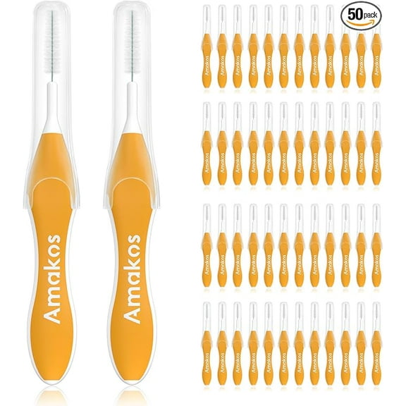 Amakos 50 Pcs Interdental Brushes, Soft Bristled Dental Picks for Plaque Removal Health Braces Brush (1.2mm)