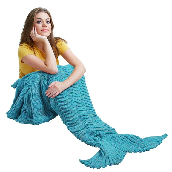 Catalonia Adult Knitted Mermaid Tail Blanket with Anti-Slip Neck Strap Soft Snuggie Throw All Seasons Sleep Bag 66.5” x