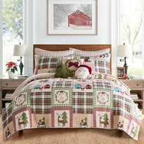 Levtex Home - Home for Christmas Sage Quilt Set - King Quilt (106x92in.)   Two Shams (20x36in.) - Patchwork Holiday - Red Green White - Reversible - Cotton