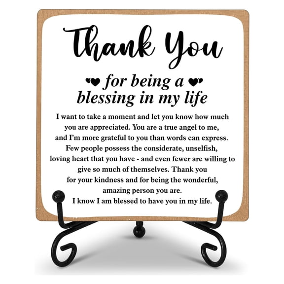 Thank You Gifts for Women Men Friends Mom, Thank You for Being A Blessing in My Life Wooden Plaque with Stand, Thanksgiving Day Gifts for Family Member Desk Decor