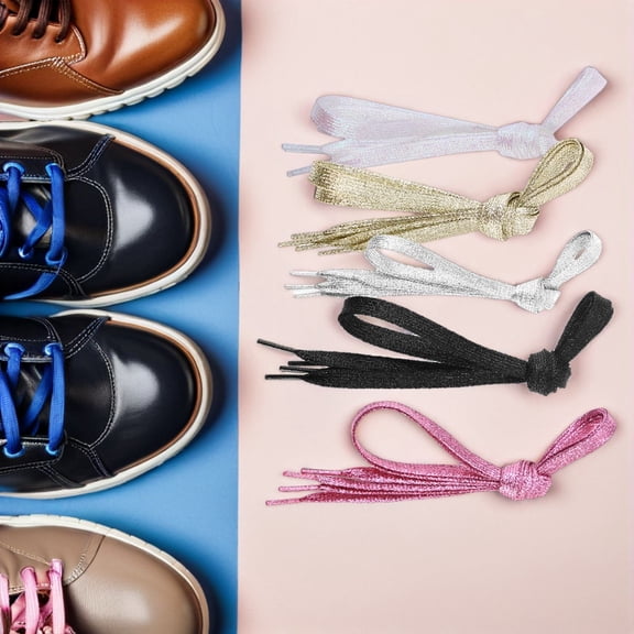 PTOOTP 5Pcs Assorted Color Flat Shoelace with Metallic Glitter for Fashion Sneakers