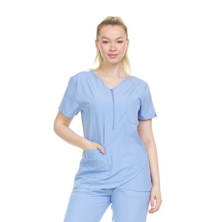 

Heal + Wear Women Scrubs Top V-Neck Short Sleeve Famale Medical with Pockets Regular Fit 4 Way Strech Lavender M