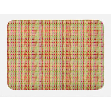 Abstract Bath Mat, Vibrant Modern Grunge Stripes in Cheerful Colors Summer Vibe, Plush Bathroom Decor Mat with Non Slip Backing, 29.5" X 17.5", Multicolor, by Ambesonne