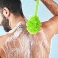 thumbnail image 2 of Cepillo de ducha de baño de mango largo | Depuradora de esponja con cuerpo de malla suave | Material plástico | 43cm x 12cm | Diseño colgante | Herramienta de limpieza exfoliante suave | 1 Pieza, 2 of 3