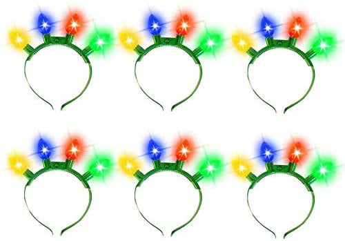 TURNMEON 6 Pack Christmas Light Up Led Bulb Headbands Glow Christmas Party Favor Supplies Accessories for Kids Adults Xmas