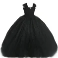 thumbnail image 2 of Vestido de tul con tul y perlas para niñas, color negro brillante, con tirantes de encaje, vestido de princesa para niñas, vestido de fiesta hasta los tobillos, vestidos de fiesta de cumpleaños para n, 2 of 4