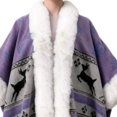 thumbnail image 2 of Gealkoca Poncho Shawl Wrap Winter Faux Fur Cape Cloak Coat with Faux Fur Trim Cardigan Women Casual Batwing Cape Tassel Shawl Winter Warm Shawl, 2 of 3