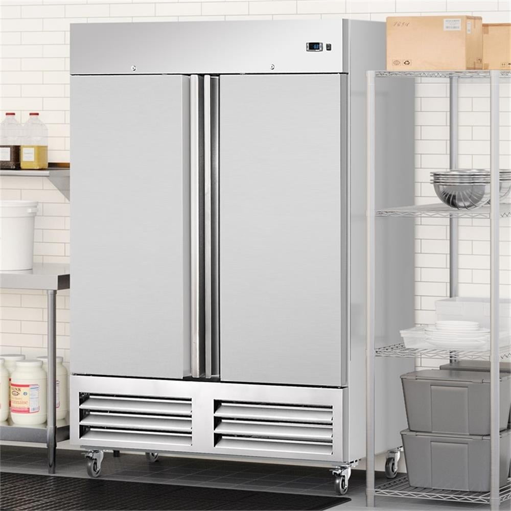 Pemberly Row 54" Commercial Two-Door Convertible Reach in Refrigerator in Silver