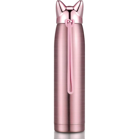 CHO (Rose) Bouteilles Isothermes de Chat Mignonnes Bouteille d'eau en Acier Inoxydable Bouteille de Voyage Thermique Isolée Bouteilles Isothermes à Vide Mignonnes pour Femmes