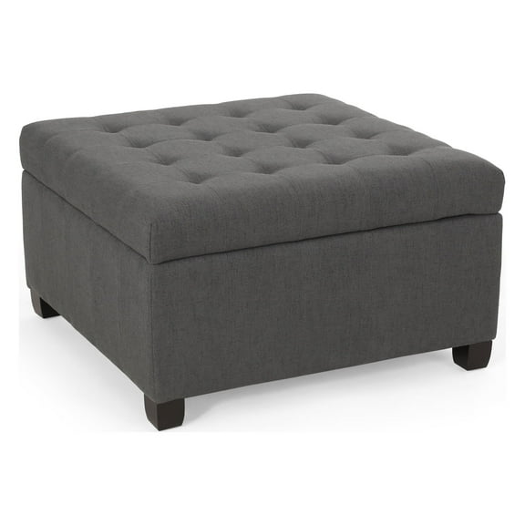 GDF Studio Lastoro Contemporary Tufted Storage Ottoman, Dark Gray Fabric and Dark Brown