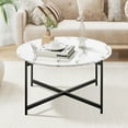 thumbnail image 3 of Round Contemporary Marble Finish Veneer Top Black Metal Large Coffee Table - (White Marble), 3 of 10
