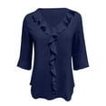 thumbnail image 4 of Womens Chiffon Pleated Blouse Mid Sleeve V Neck Ruffle Detail Loose Fit Top, 4 of 8