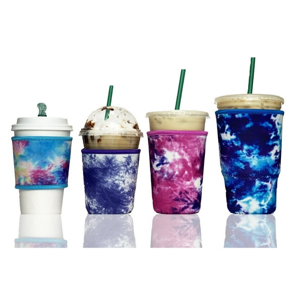 4-Pack (12-32oz) Reusable Neoprene Insulator Sleeves for Iced Coffee or Cold Beverage Cups (Splatter Mix #1)