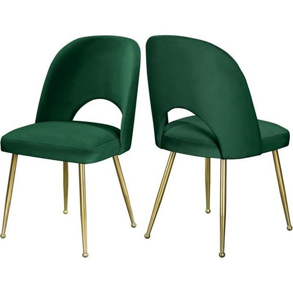 Maklaine 19.5" Contemporary Velvet Dining Chair in Green (Set of 2)