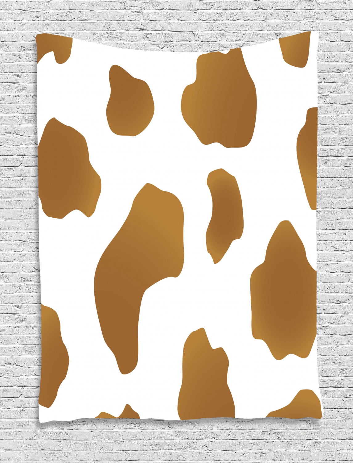 Cow Print Tapestry, Brown Spots on a White Cow Skin Abstract Art Cattle