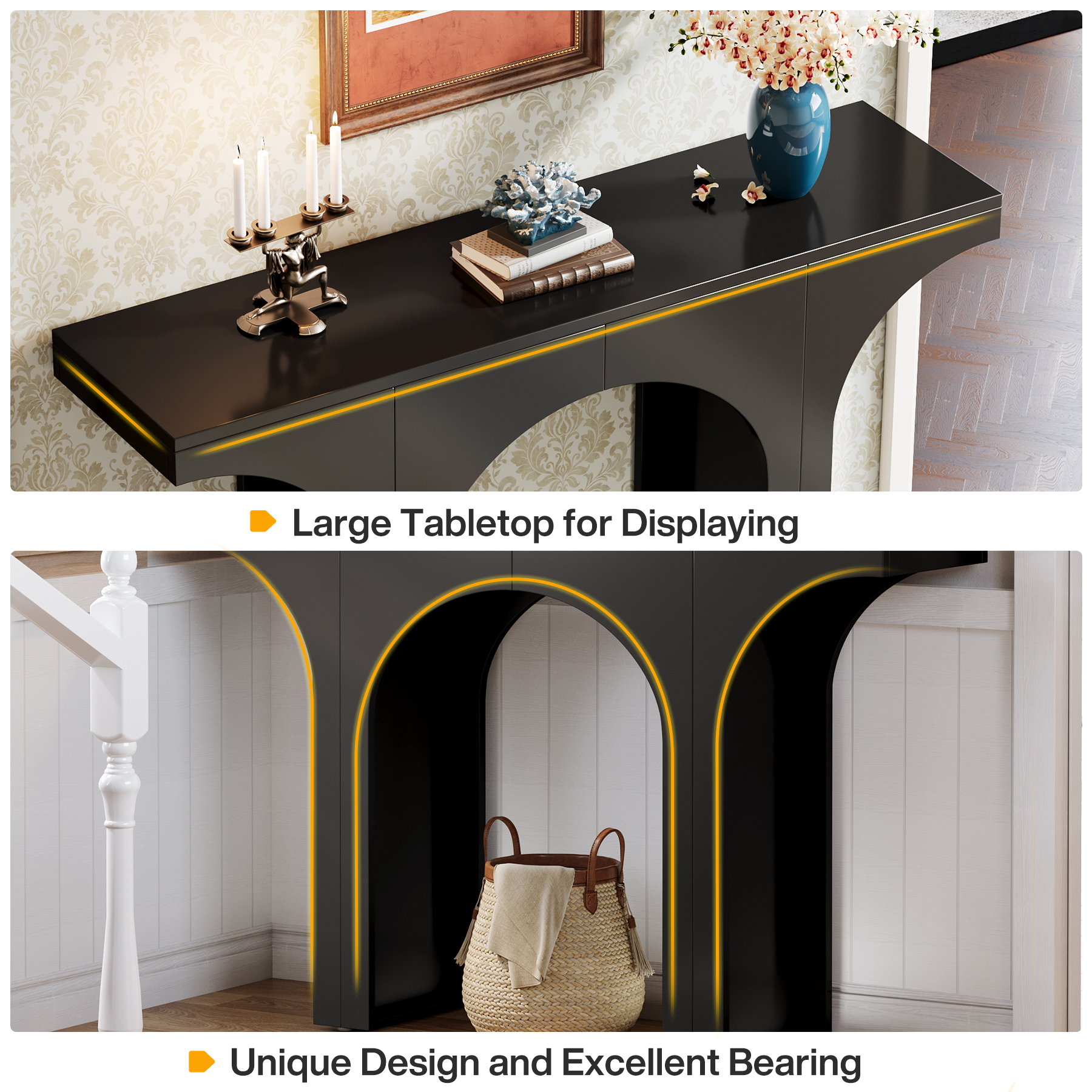 Fnova 47" Modern Console Table with Arched Design, Narrow Sofa Table for Entryway, Hallway, Living Room, Foyer Accent Table, Easy Assembly