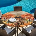 thumbnail image 6 of Orange Pumpkin Fall Round Tablecloth, Fitted Table Cover with Elastic for 36"-44" Round Tables, Cattle Thanksgiving Checkered Farmhouse Wooden Table Cloth Outdoor Dinning Party Waterproof Tablecloths, 6 of 7
