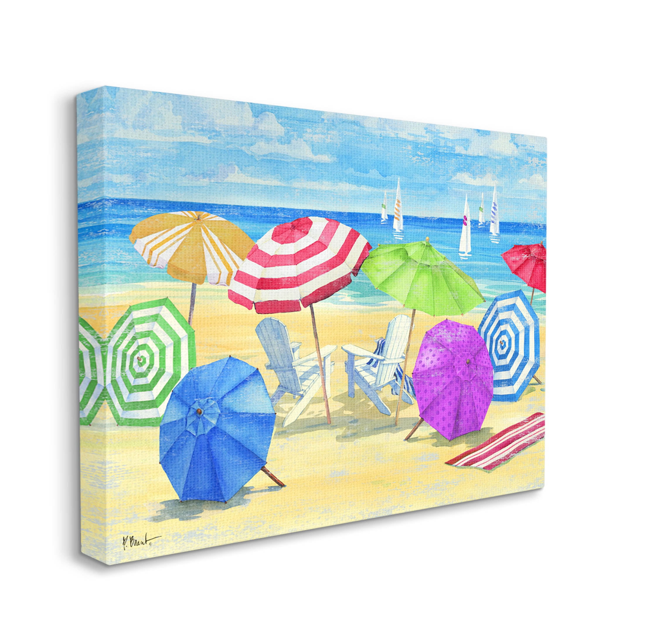 Stupell Industries Umbrella Coast Vibrant Beach Landscape Painting Gallery Wrapped Canvas Print Wall Art, Design by Paul Brent